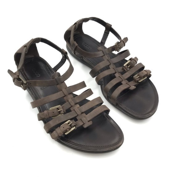 ECCO Flash Gladiator Sandals Brown Leather Flats Size 38 - Picture 2 of 11